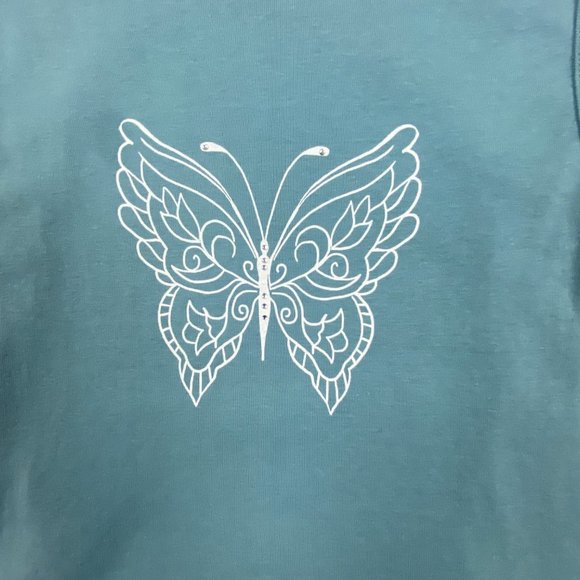 Urban Outfitters Crop Top XL Butterfly Open Back Tie Back Tank Teal Blue - Picture 8 of 14